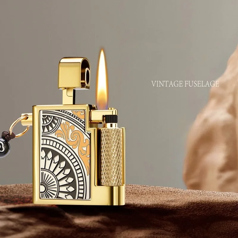 

New Metal Square Vintage Retro Lighter Antique Side-Sliding Flint Wheel Oil Lighter for Men's Retro Collectible Gifts Smoking