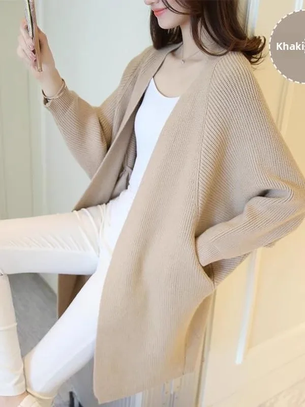 

Loose Women's Open Cardigan Sweater Batwing Sleeve Mid-Length Korean Style Knitted Shirt plus Size Shawl Autumn Winter Coat
