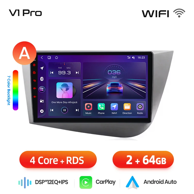 Junsun draadloze CarPlay Android Auto autoradio voor SEAT Leon Mk2 (1P) 2005-2012 met ingebouwde koelventilator, Android GPS navigatie, multimediaspeler, WiFi, DSP, RDS, BT, SWC, IPS touchscreen,