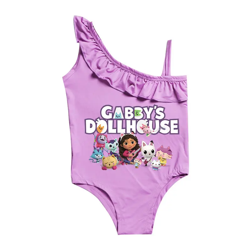 2026 Sommer Gabbys Dollhouse Badeanzug für Babymädchen, Gabby Doll House Kinder-Cartoon-Badeanzug mit Rüschen, Bikini-Badeanzug