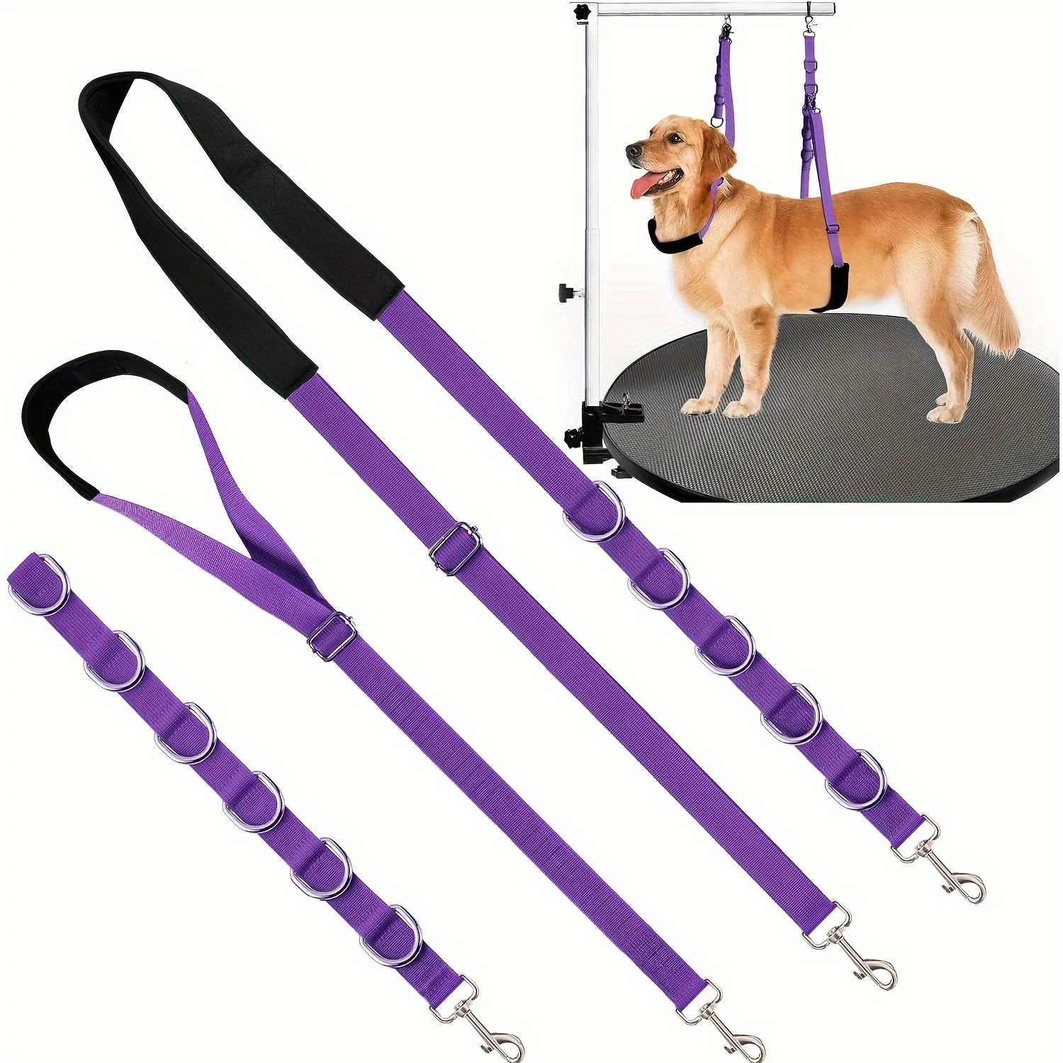 Dog Grooming Belly Strap - Dog Grooming Table Arm Extender with Clamp Extension Loop Bathing Restraint Leash No Sit Haunch Holde