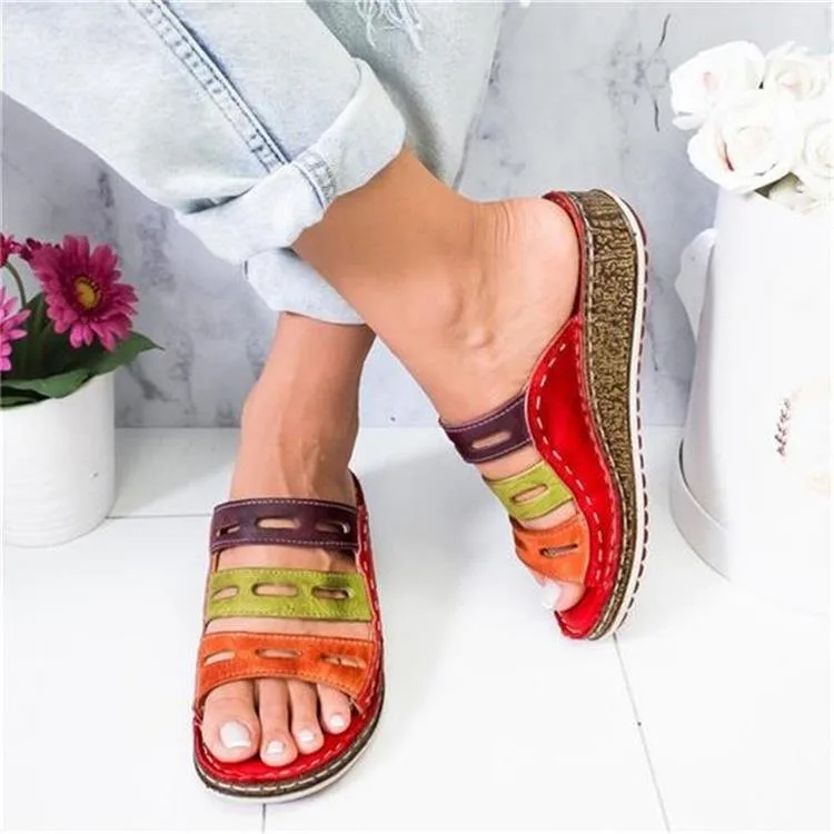 Plus Size 43 Sandals Summer New Women Retro Summer Flat Casual Outdoor Beach Slippers Female Wedge Platform Orthopedic Slides