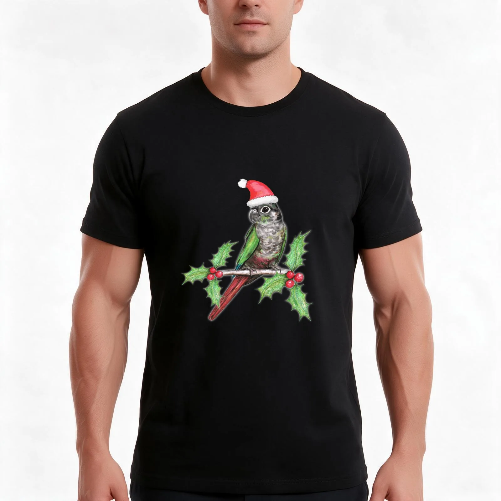 Christmas green cheeked conure T-Shirt Summer Casual Cotton Tee Oversized Streetwear Tops Vintage Graphic Print 100% Cotton