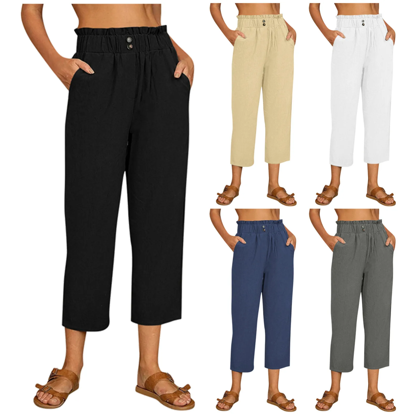 Casual Capri Pants For Women Summer Plus Size White Cotton Linen Pants Workout Leggings Streetwear CalçAs Versatile Beach Pants