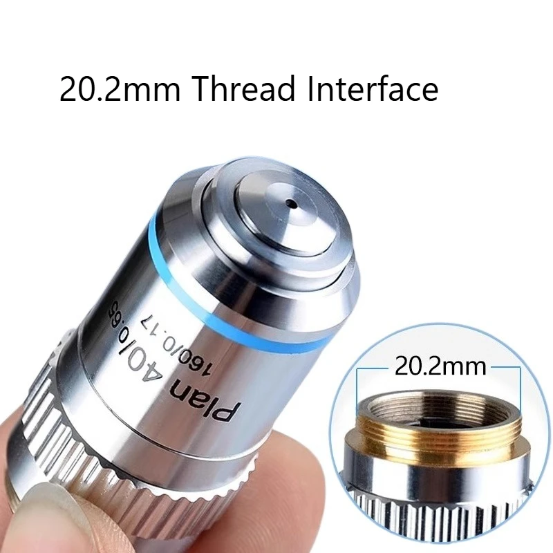 195 Plan / 195N Semi-Plan Achromatic Objective Lens 4/10/20/40/60/100X Biological Microscope Accessory 20.2mm Thread Interface