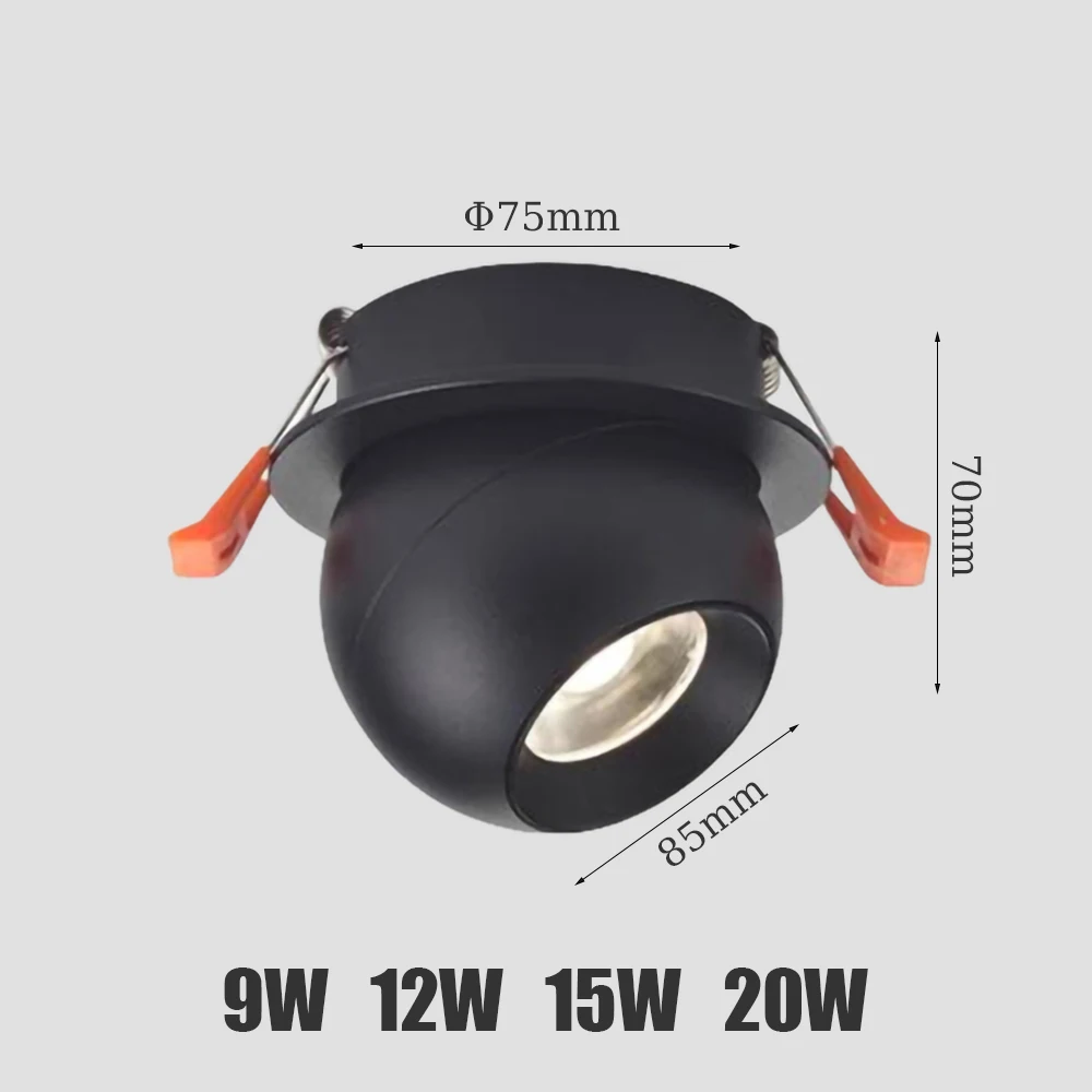 Embedded Dimmable COB LED Downlights 9W 12W 15W 20W 360° Rotation LED Ceiling Spot Lights AC85~265V Background Wall Lighting