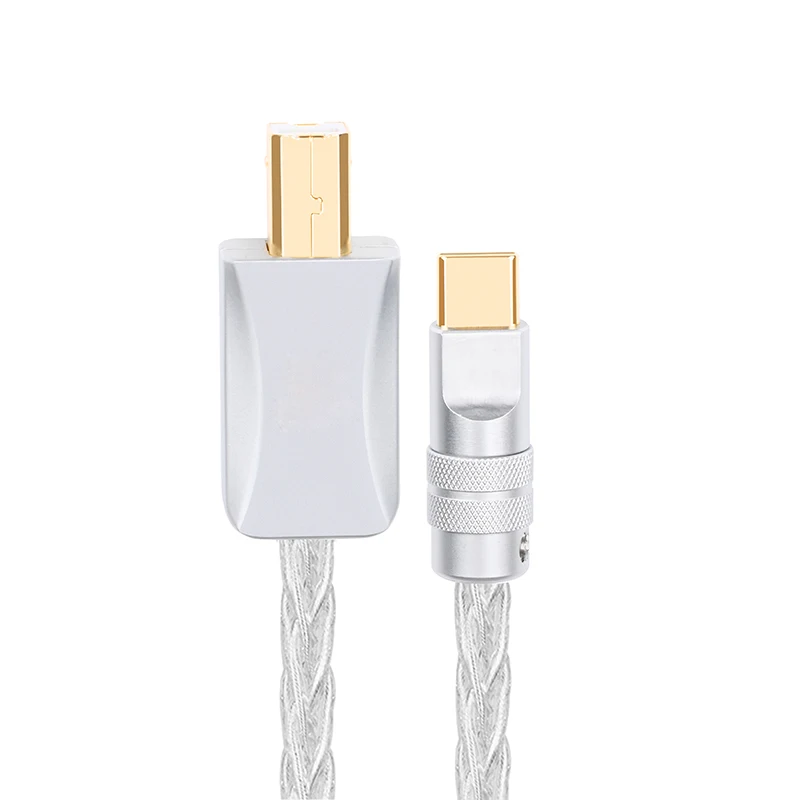 

Hifi Pure Silver Usb Cable High Performance Type C to Type B Otg Data Audio Cable For Mobilephone and DAC