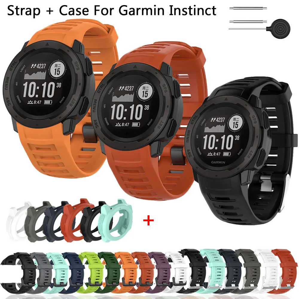 สายรัดข้อมือซิลิโคน + เคสสำหรับ Garmin Instinct สายรัดสมาร์ทวอท์ชหัวเข็มขัดพลาสติกสำหรับ Garmin Instinct ฝาครอบป้องกัน