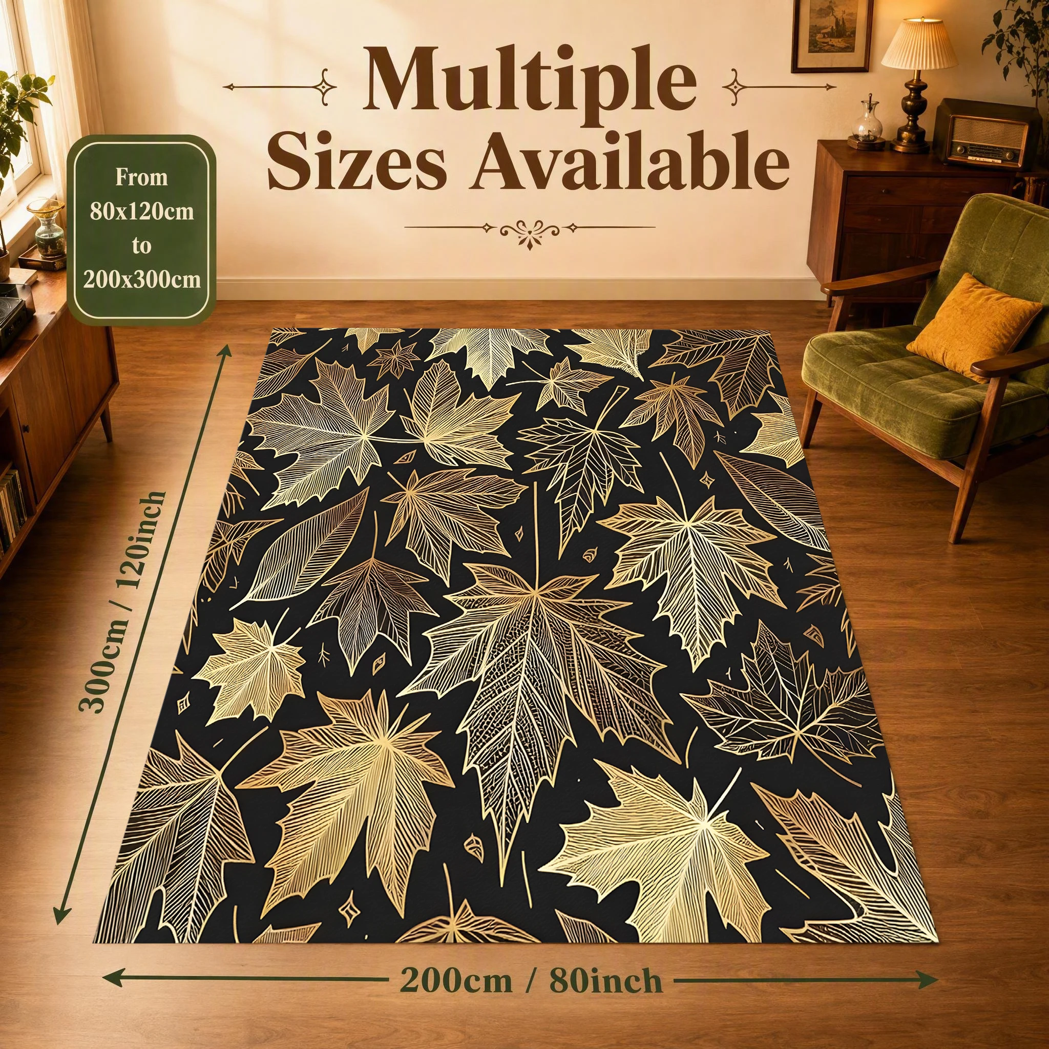 Golden Brown Maple Leaf Vein Retro-Luxury Autumn and Winter Velvet Carpet, Suitable for Living Room, Bedroom, and Entrance, Creating a Strong Autumn Harvest Atmosphere