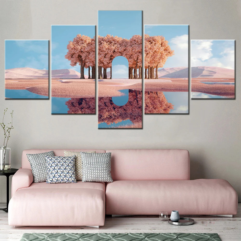 

5 Pieces Landscape Canvas Poster Painting Nature Mysterious Glass Wallpaper Artwork Home Decor For Living Room Wall Arts