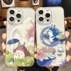 Cute T-Totoros Magnetic Phone Case for iPhone 16 15 14 13 12 11 8 7 Plus Pro Max X XR XSMax Soft Clear Tpu Cover