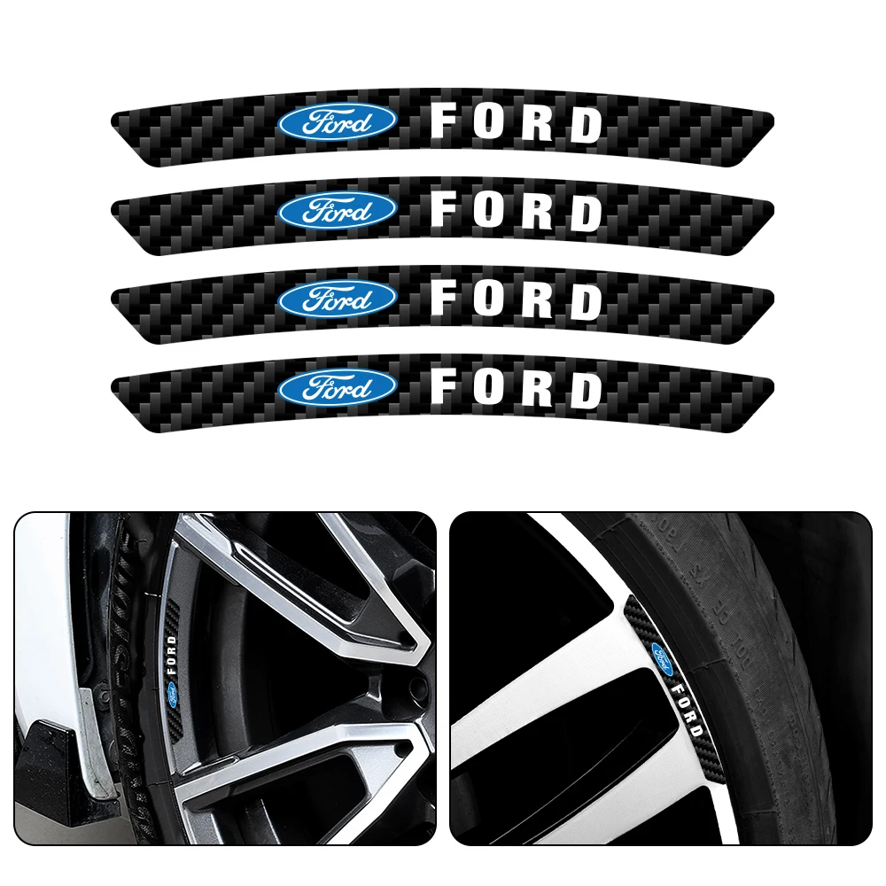 4pcs Carbon Fiber Car Wheel Curved Rim Stickers Decals Decoration For Ford ST Puma Mondeo MK5 Kuga MK2 Focus MK4 Fiesta ST Line