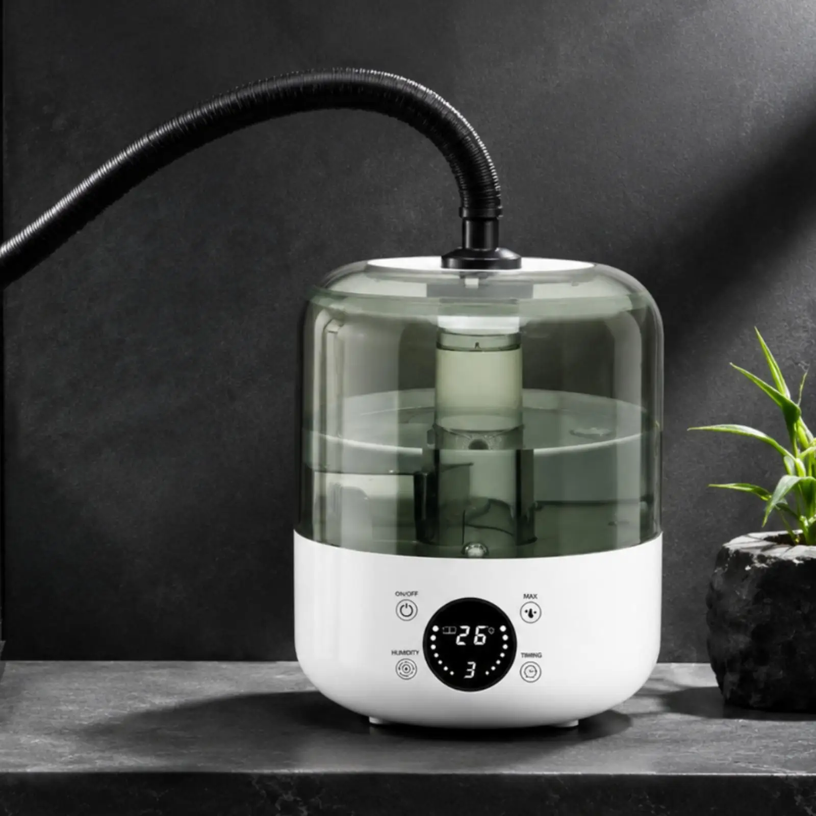 White Cylinder Mist Humidifier with Flexible Hose for Reptile Vivarium and Plant Greenhouse Humidity Control