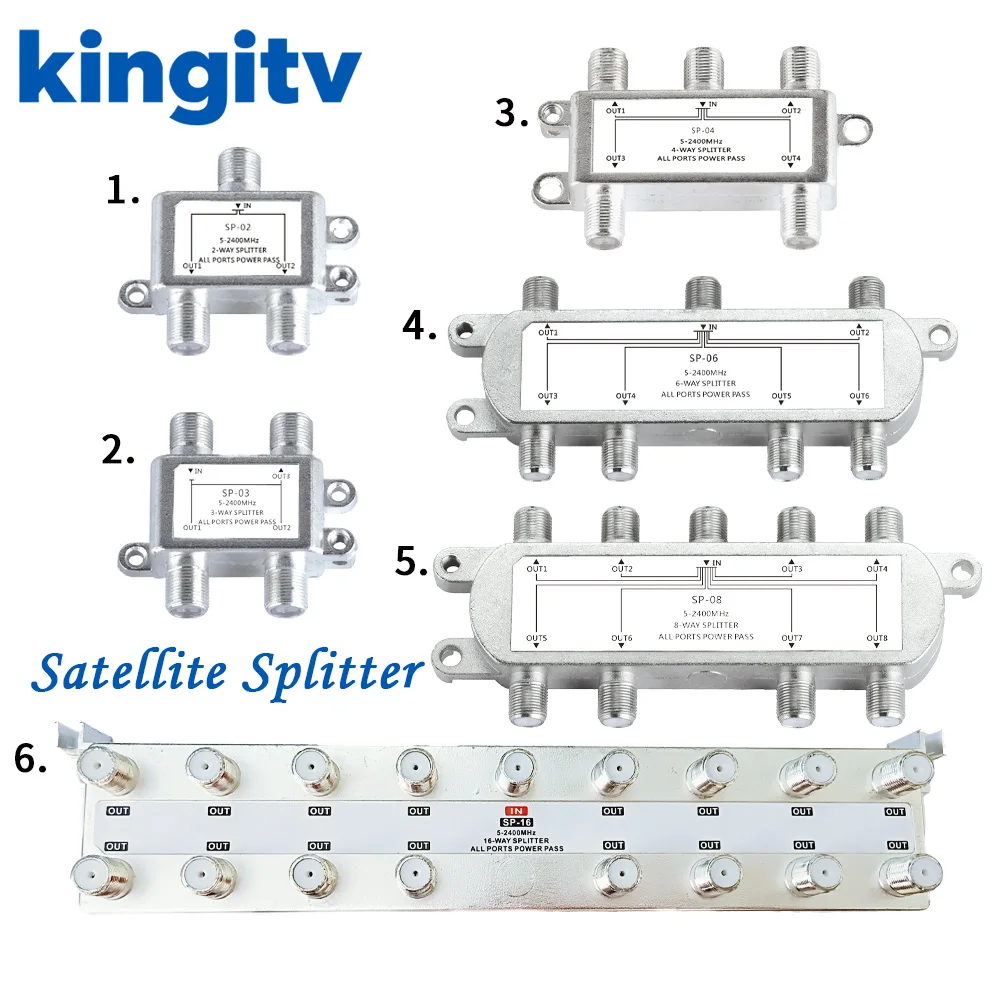 

Digital 2/3/4/6/8/16 Way Coaxial Cable Splitter 5-2400MHz RG6 Compatible Coax Splitter Satellite Cable TV Antenna System