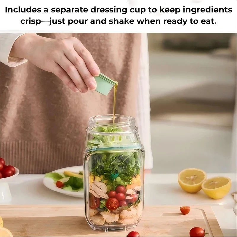 Słoik na sałatkę, słoik typu Mason na sałatkę z bocznym otworem, miska na sos, przegródki na sosy, nadaje się do mikrofalówki, zamrażarki i zmywarki