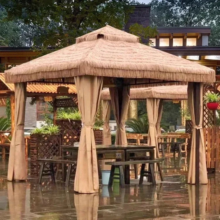l Artificial Synthetic Thatch Roof Gazebo System Retractable Awning Terrace Canopy Awning