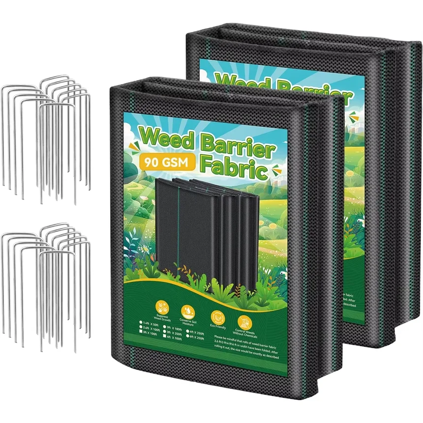 Heavy Duty 3.2oz Weed Barrier Fabric, 4ftx100ft Landscape Mat with Staples for Garden Weed Control