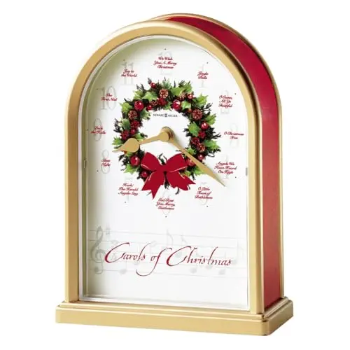 Carols of Christmas II Tabletop Clock – Satin Brass Finish, 12 Classic Carols, Hourly Chime, Battery Operated, Festive