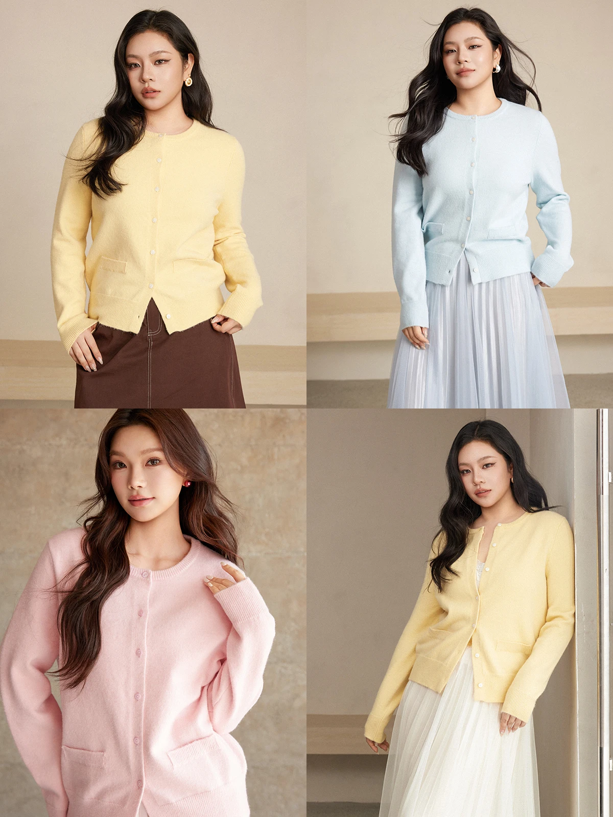 

Plusmall Soft Light Milk Tone Knitted Series Pure Color Arctic Fce Elastic Open Cardigan Jaet Casual Sle Long Sve r...