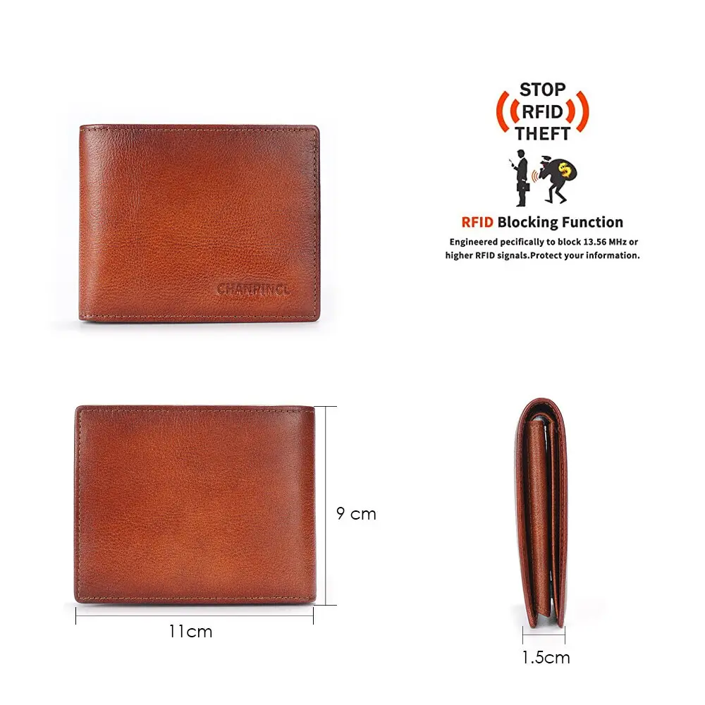 【Genuine Cow Leather】CHANPINCL Men's Wallet Luxury Original Short Tri-Fold First Layer Cowhide Purse Business Horizontal Fashion