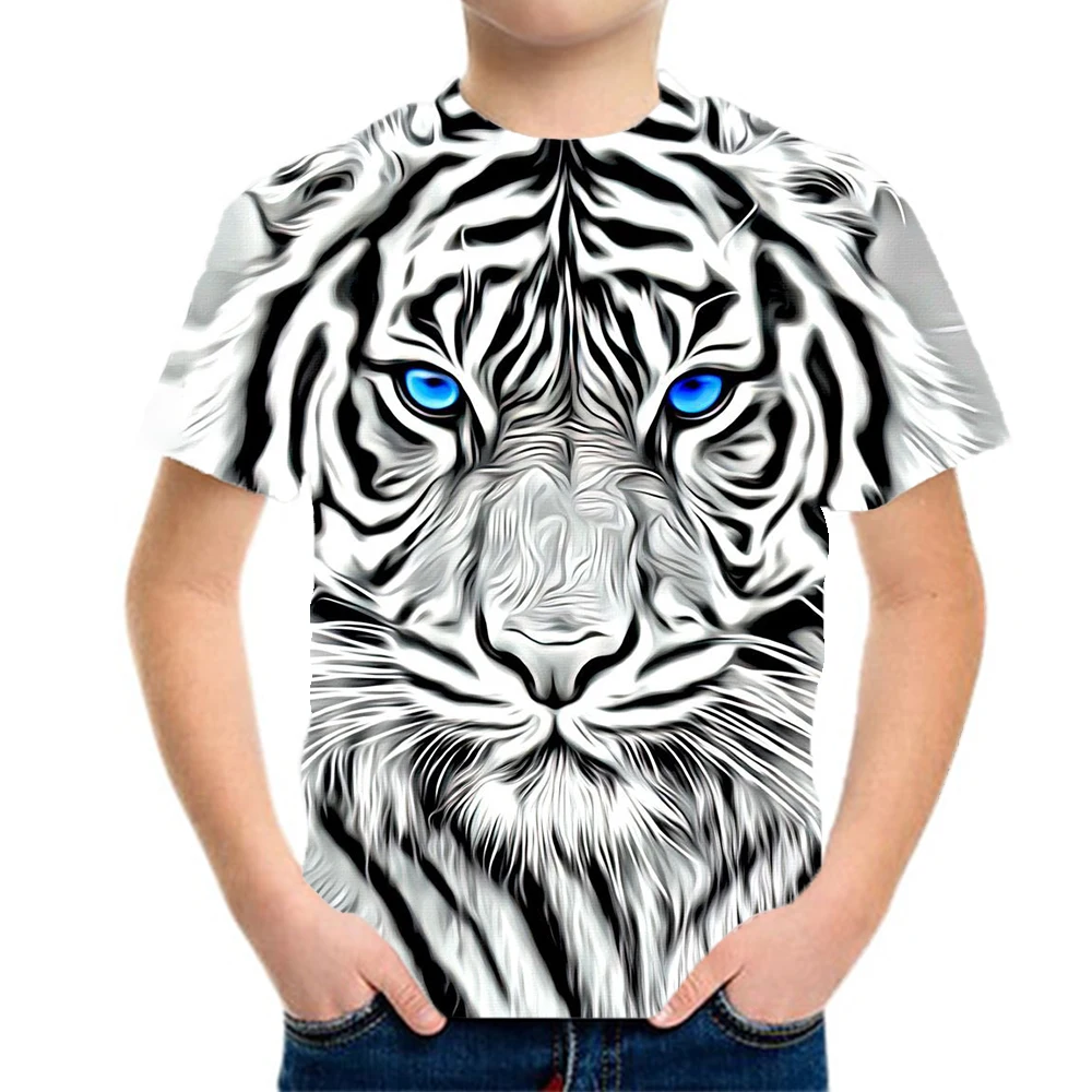 Boy Clothes 3D Tiger Print Graphic T Shirts Short Sleeve Summer Children's Clothing Fashion O-Neck Children's T-Shirt Girl Tops