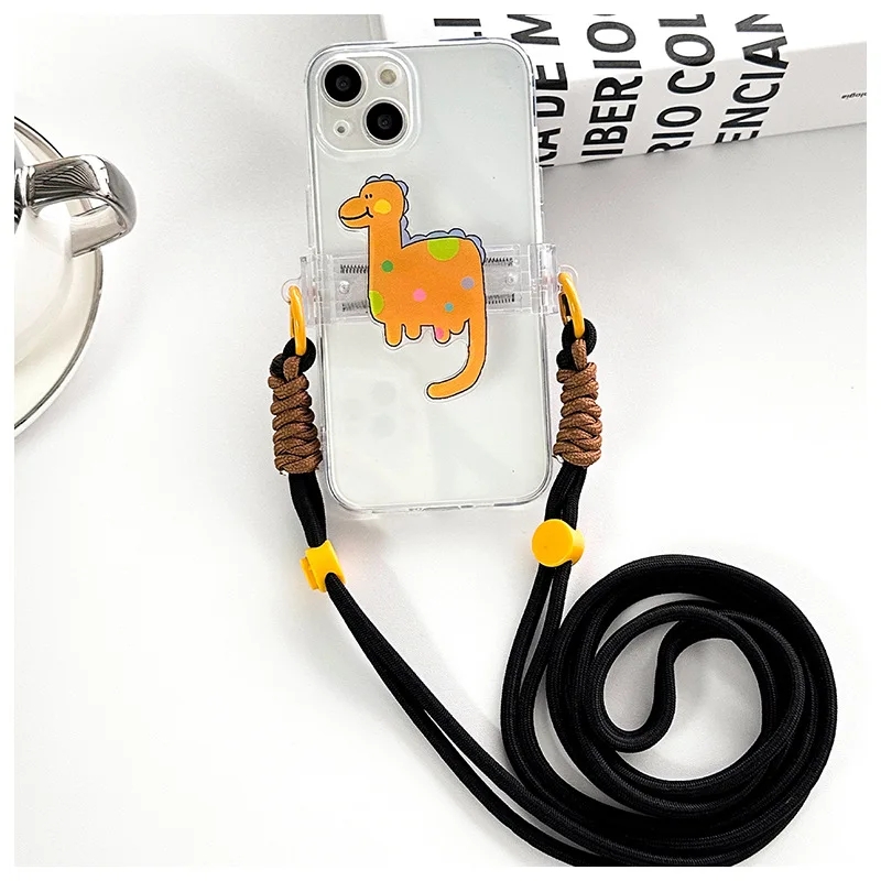 Cute Dinosaur Mobile Phone Back Clip Crossbody Contrasting Color Lanyard Anti-lost Removable Strong Durable Portable Universal