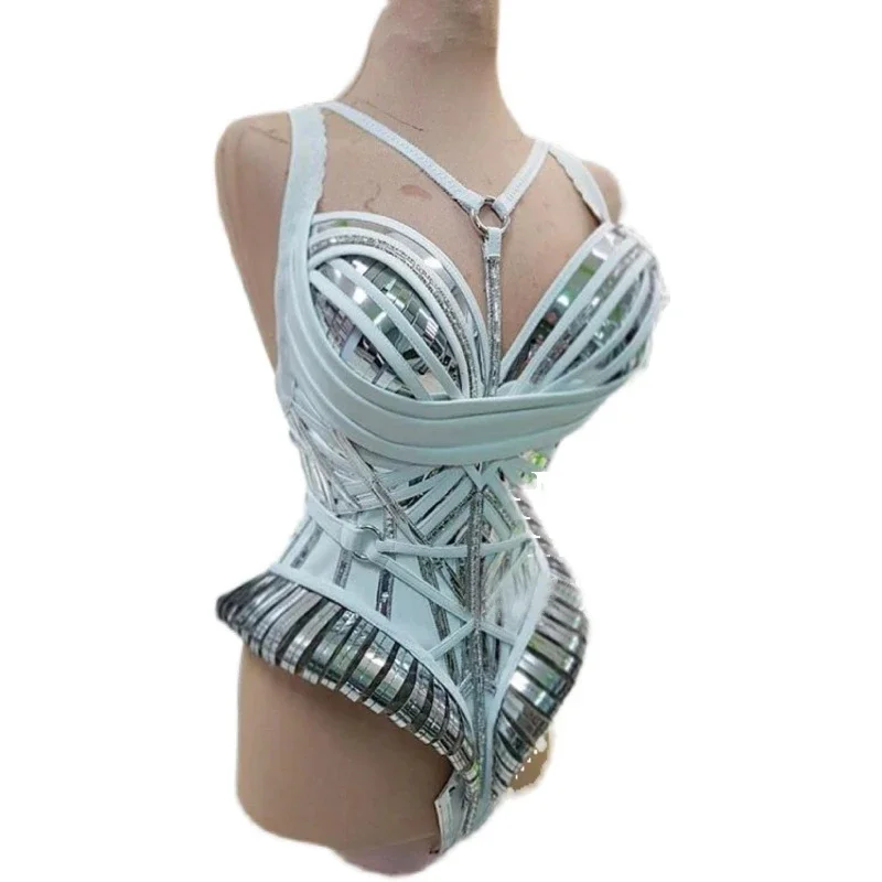 Nieuwe Gogo Danser Kostuums Wit Zilver Paraplu Taille Bodysuit Sexy Pole Dance Kleding Vrouwen Festival Outfit Stage Clubwear Set