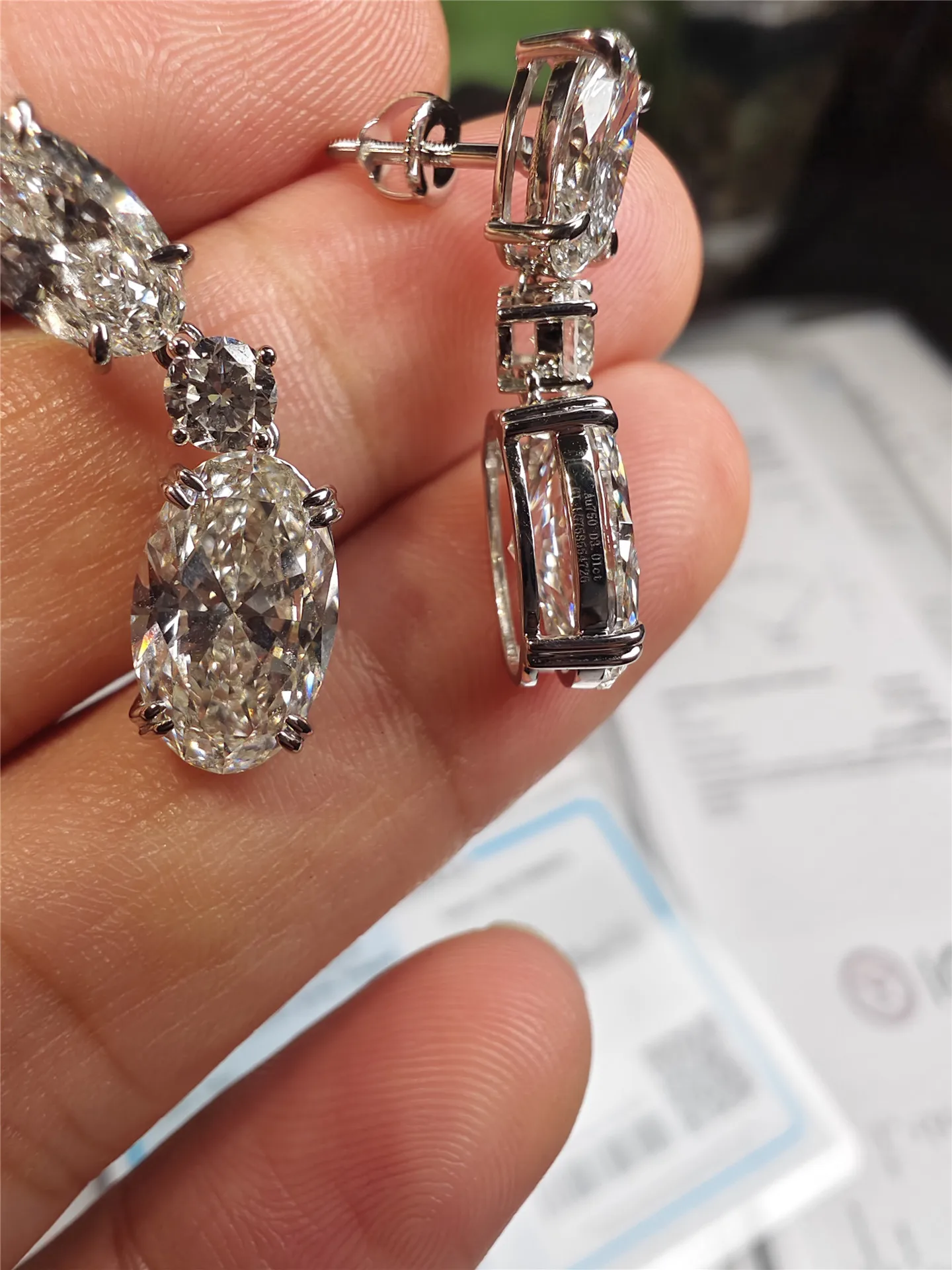 18K solid real gold lab-grown diamond IGI oval 3CT each two-stone diamond stud earrings custom jewelry wholesale