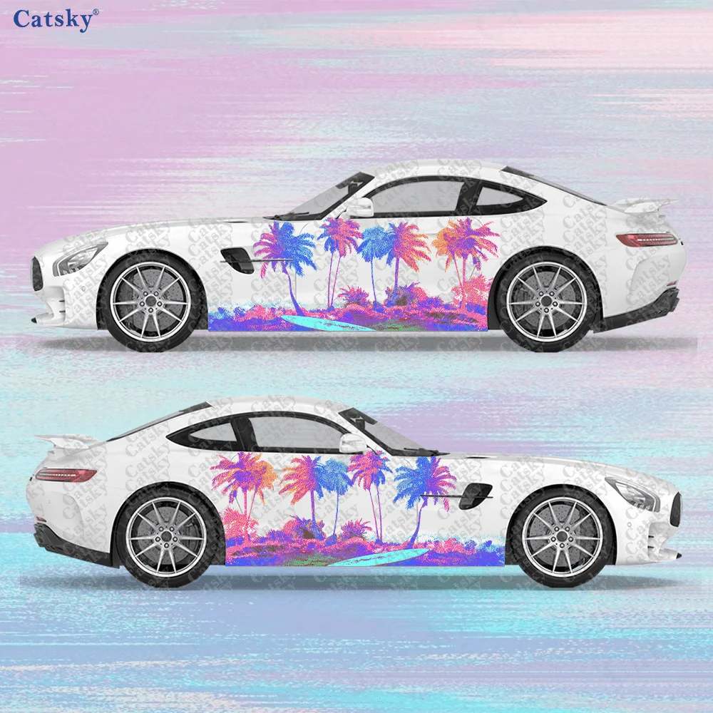 2-adesivi-per-auto-con-palme-al-neon-resistenti-anti-sbiadimento-migliorano-l'estetica-del-veicolo-con-un-design-artistico-in-vinile-per-auto