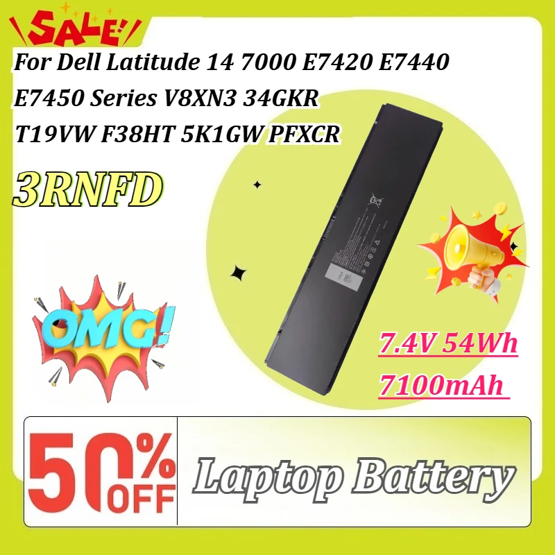 3RNFD 7.4V 7100mAh 54Wh Laptop Battery for Dell Latitude 14 7000 E7420 E7440 E7450 Series V8XN3 34GKR T19VW F38HT 5K1GW PFXCR