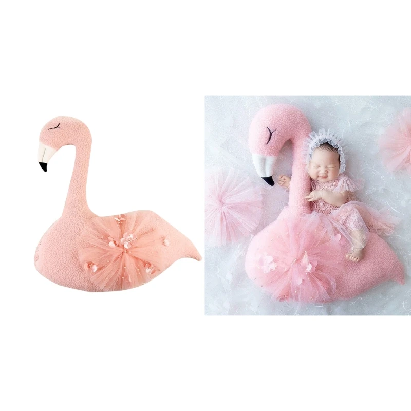 

F62D Baby Photostudio Shower Posing Props Party Layout Flamingo Pillow Photo Backdrop