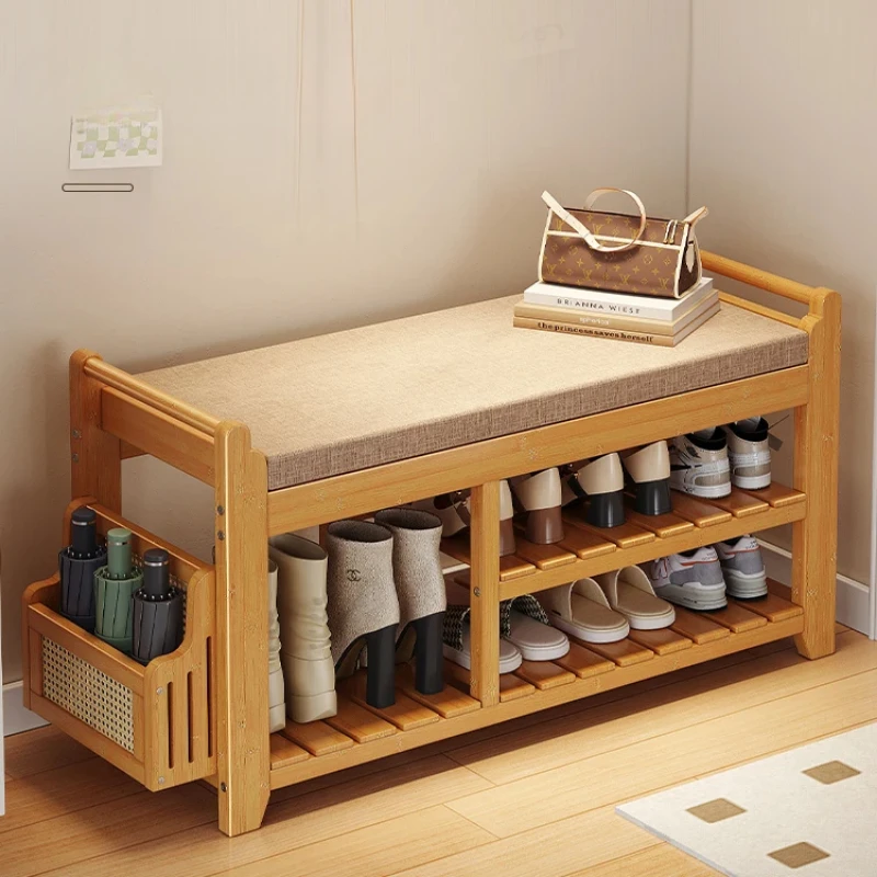 Comfort Corner Shoe Bench Rack  Shoe Storage with Hidden Drawer and Side Holder SpaceEfficient Bamboo Organizer for Entryways