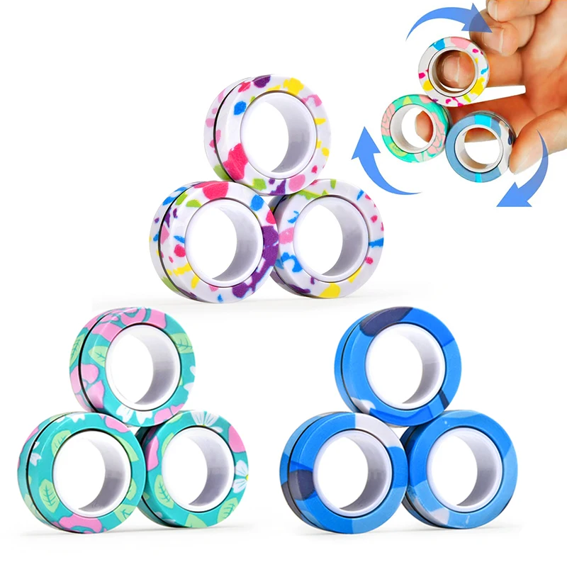 3 個の新しいアップグレードフィジェット磁気リング抗ストレスおもちゃカラフルな磁石スピナーリングストレスを軽減指先のおもちゃ大人用