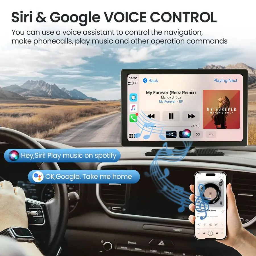 شاشة Carplay للسيارة، ستيريو سيارة محمول مع Apple Carplay amp Android Auto، أجهزة استقبال صوت السيارة مع وصلة مرآة، شاشة fo