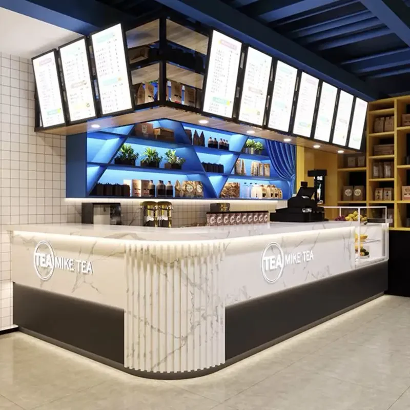 Магазин чая с молоком, кассир, дуга, мраморная стойка регистрации, кофейный десерт, магазин жареных куриных бургерсов