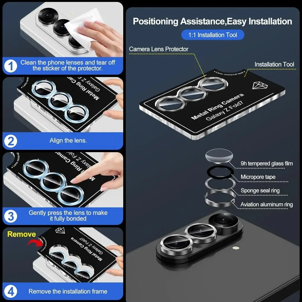 Paquete de 3/2/1 para Samsung Galaxy Z Fold 7 Protector de lente de cámara antiarañazos HD anillo de Metal Protector de lente de vidrio templado para Z Fold7
