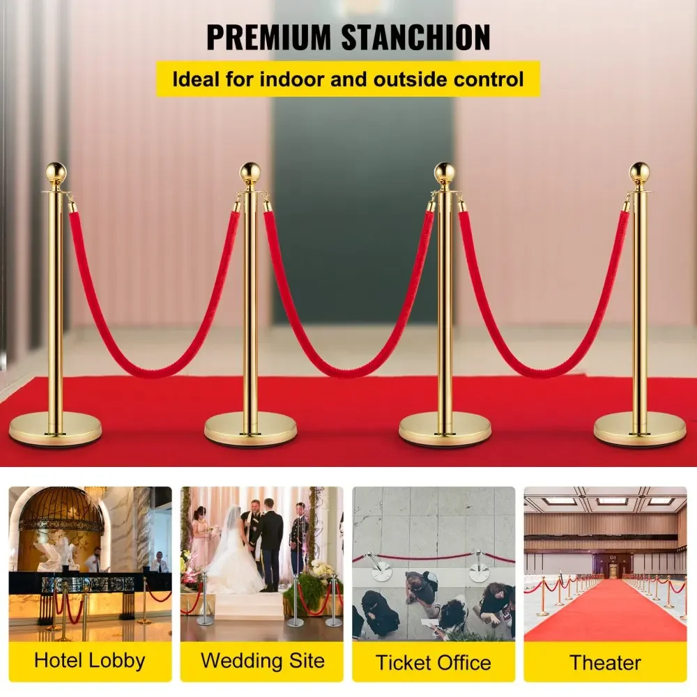 VEVOR 38Inch Gold Silver Stanchion Posts Queue Red Velvet Rope Crowd Control Line Barriers with Stable Base for Party Supplies