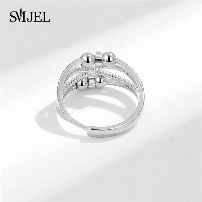 Punk Beads Anxiety Fidget Rings Adjustable for Couples Silver Color Metal Balls Anti Stress Spinner Ring Anillos De Ansiedad