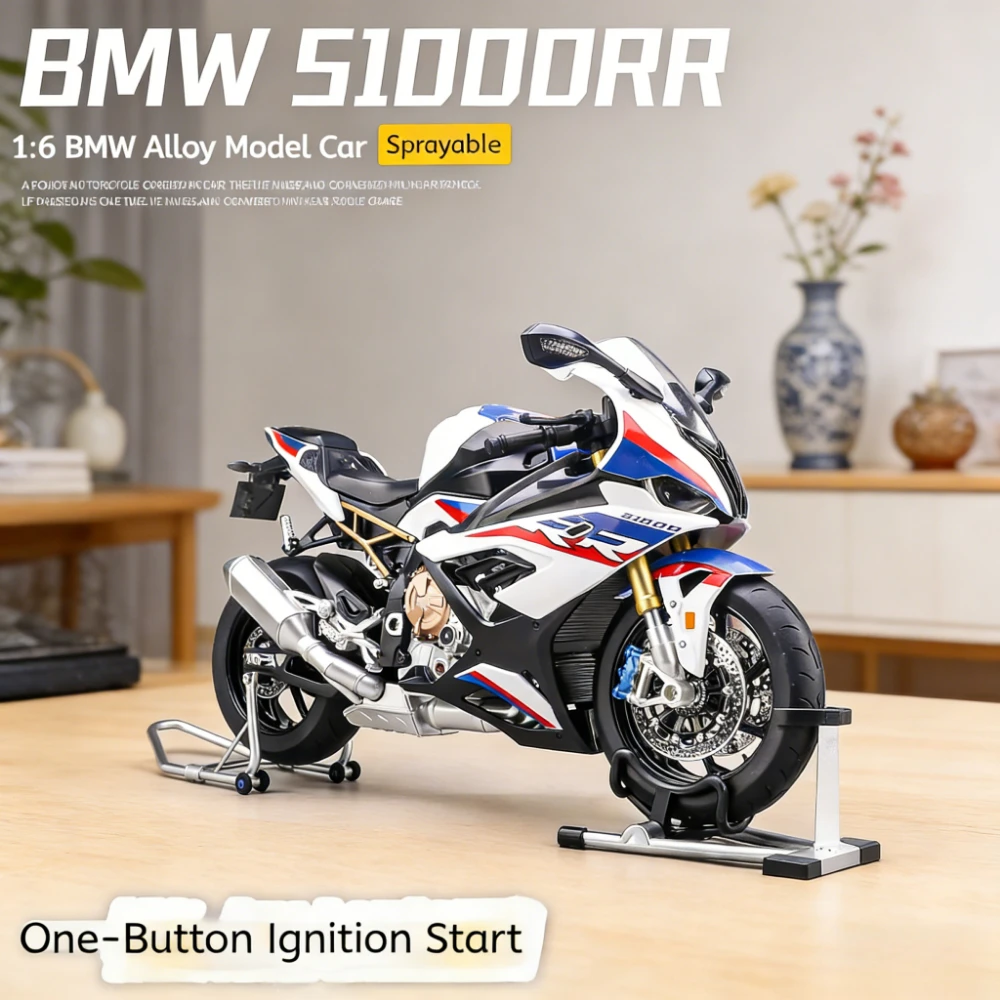 

Модель мотоцикла R1000 из сплава, масштаб 1:6, литая, с эффектом распыления, коллекционный предмет, премиум-подарок, сюрприз, декоративный элемент