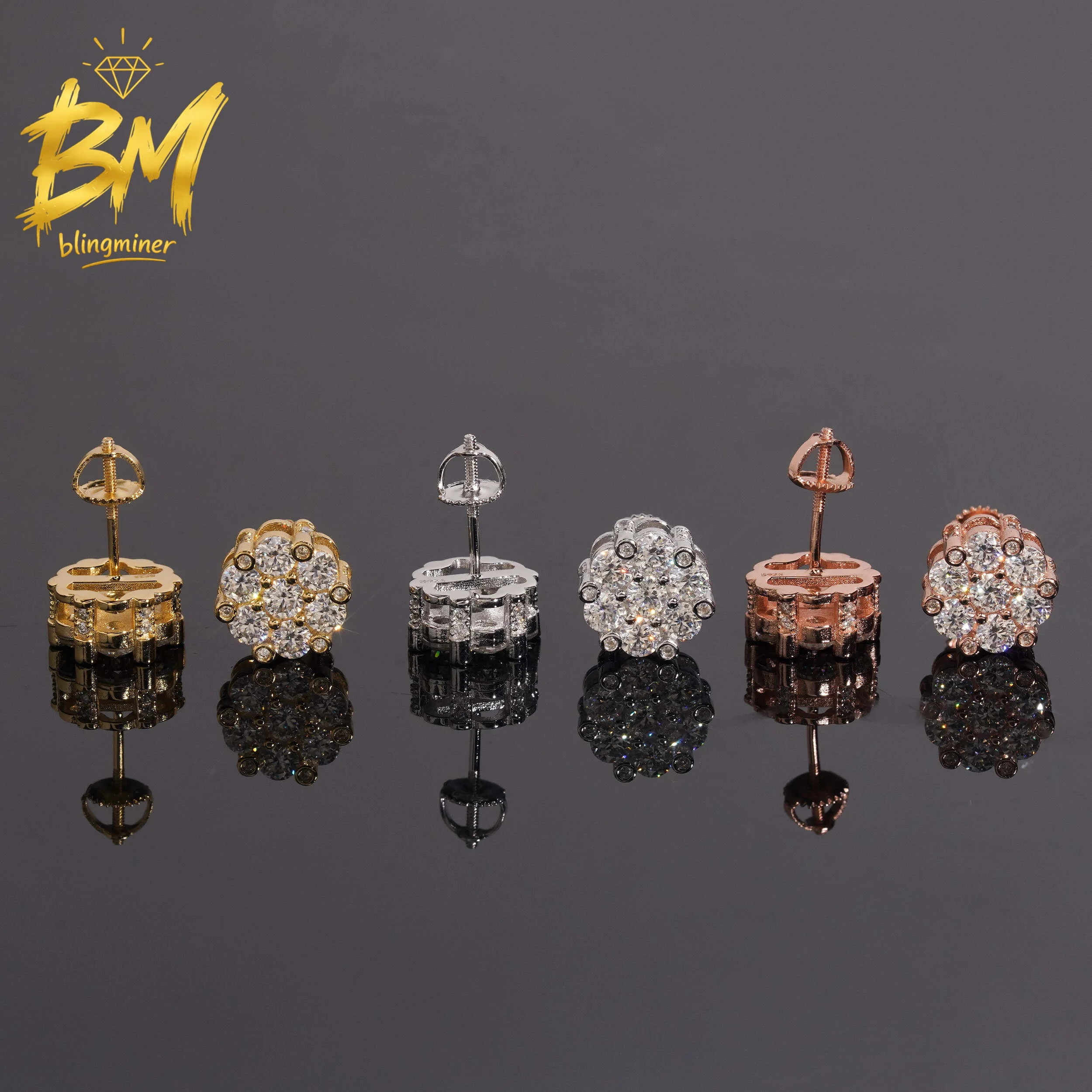 Blingminer Bling Flower 10MM VVS Moissanite Earrings For Men Women S925 Silver Ear Studs Jewelry Pass Diamonds Tester GRA