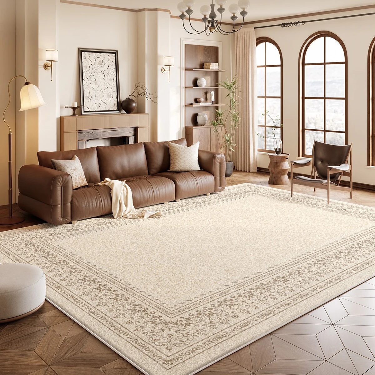 Vintage Persian Beige Living Room Carpet Large Area Mat Light Luxury Plush Rugs Bedroom Bedside Floor Mats Tapete De Área 거실카페트
