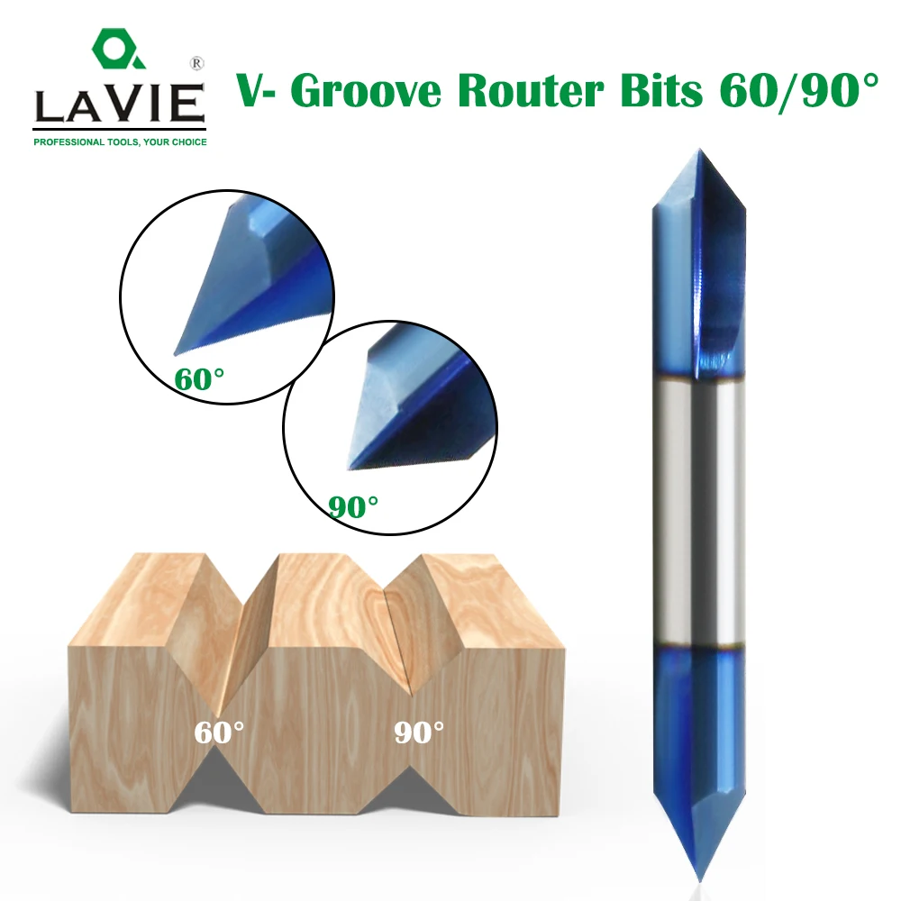 

LAVIE 1Pc 1/4 Shank Solid Carbide 60 90 Degree Nano Blue Cnc Tools Router Bit Set End Mill Milling Cutter Woodworking Z07V