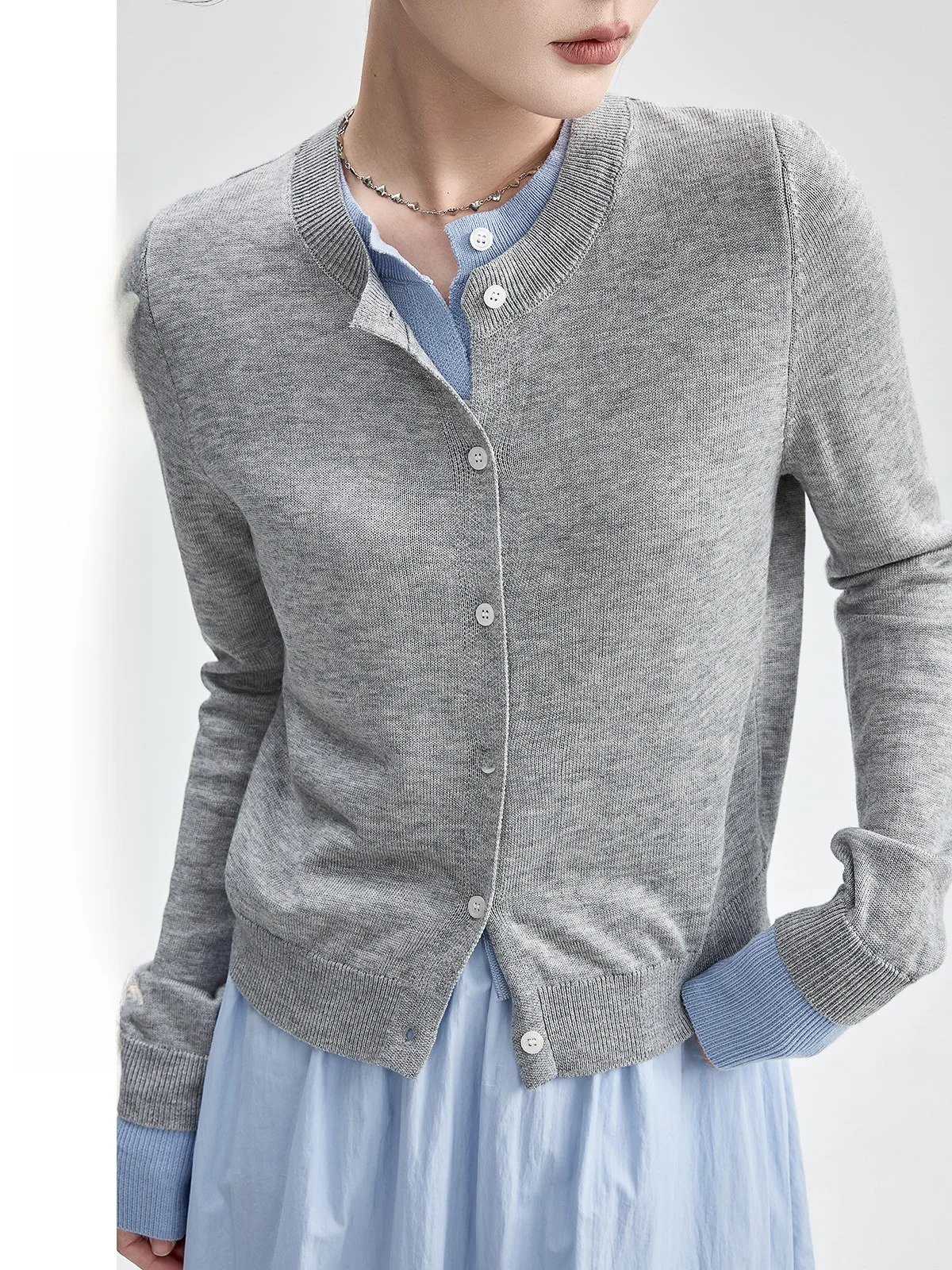 

Guier Knitted Open Cardigan Women's round Neck Slim Fit Design Sense Top New Arrival Autumn Style Regular Sleeve Long Length