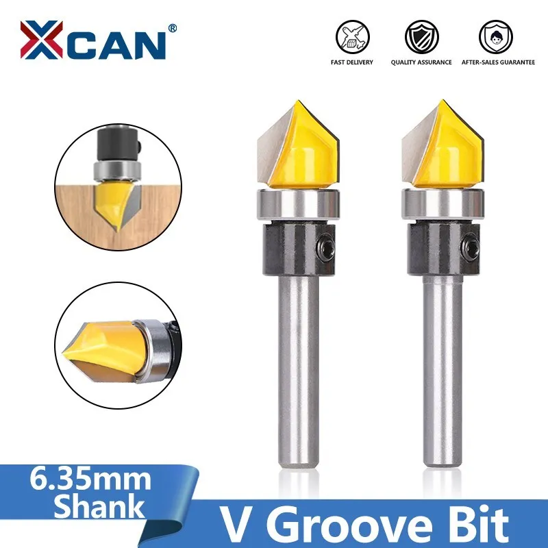 

XCAN Wood Milling Cutter 6mm 1/4'' Shank V Groove Bit With Bearing Guided for Woodworking Milling Tools Carbide Router Bit