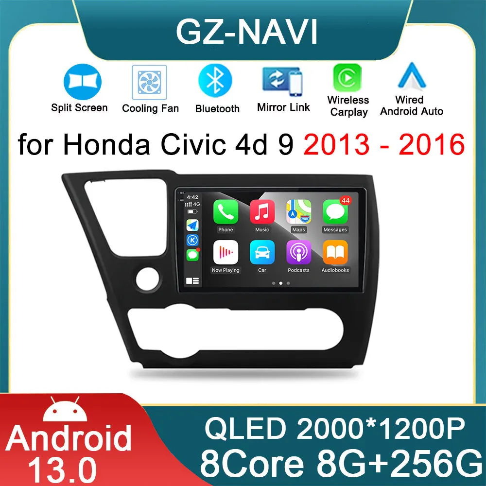 

9‘’ Android OS For Honda Civic 4d 9 2013 - 2016 Car Radio Video Multimedia QLED Navigation GPS IPS 4G+ Wifi Stereo Screen Auto