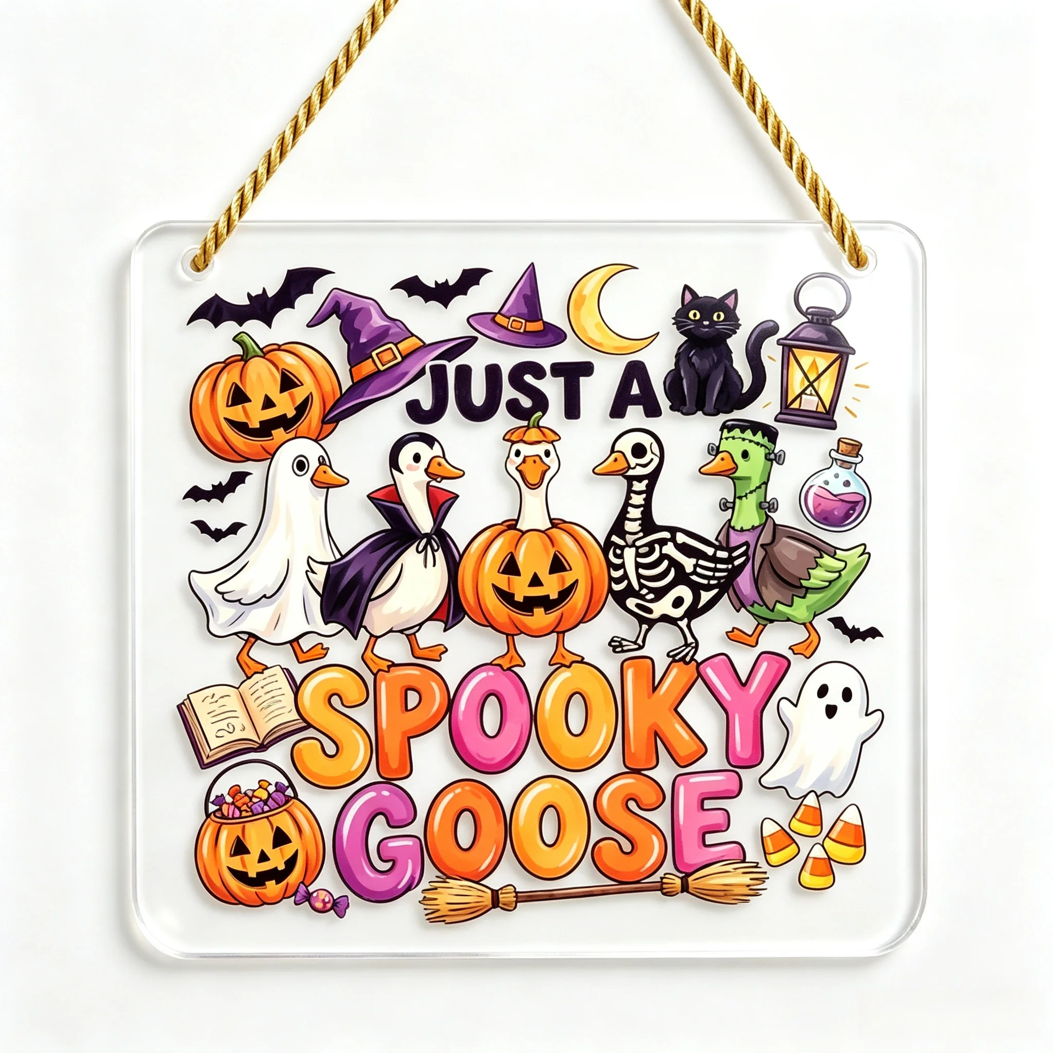 Cute Ghost Vampire Goose Acrylic Plaque, Fall Halloween Home Decoration