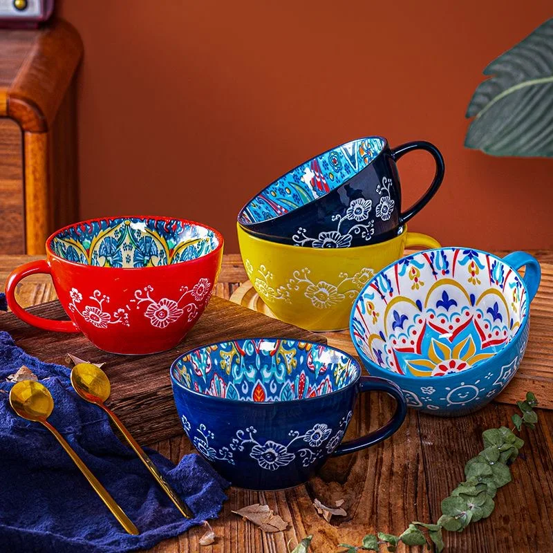 Bohemian Ceramic Breakfast Cup High Appearance Level Oatmeal Cup Large Capacity Water Cup Microwavable Milk Coffee Cup