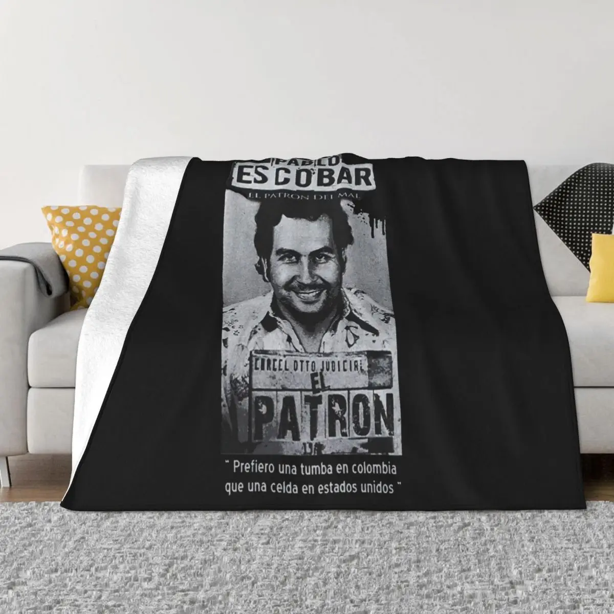 Gangster Pablo Escobar Mugshot Urban Swag Tv Colombia Men Dj Festival Quality Cam Throw Blanket