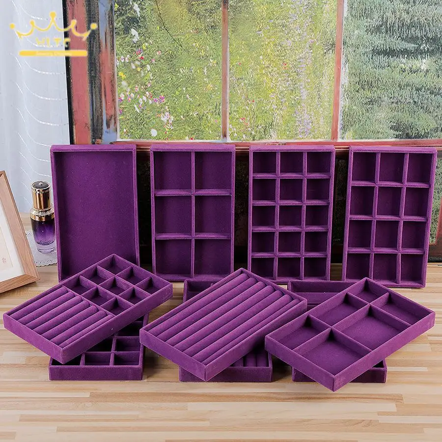 1Pcs Purple Flocked Small Items Collection Tray Earring Ring Bracelet Storage Holder Dressing Room Jewelry Storage Accessories