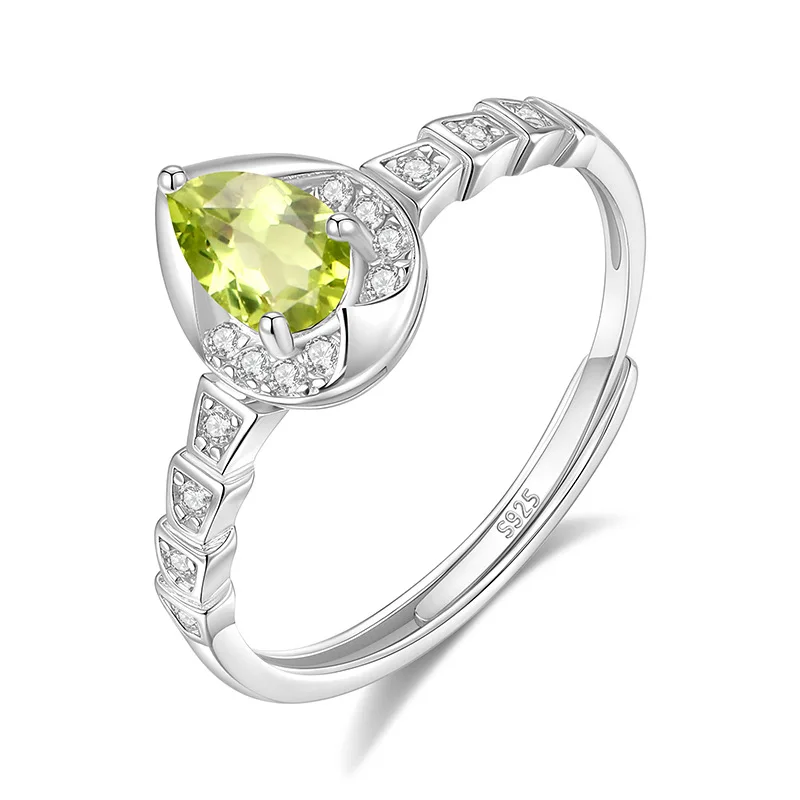 925 Sterling Silver Wedding Pear Shape Resizable Size Ring Natural Topaz Citrine Garnet Amethyst Peridot Jewelry Gift